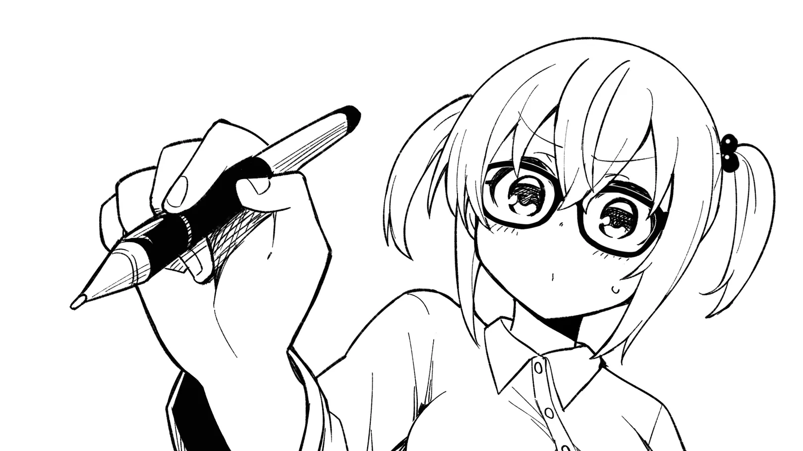 眼鏡、パジャマ、ツインテキャライラスト